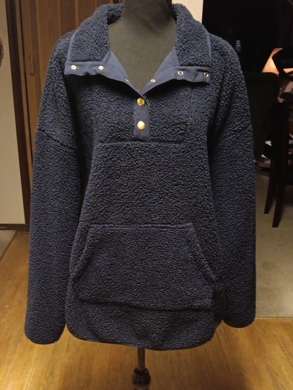 Sonoma Navy Plush Sherpa Pullover with Snap Placket